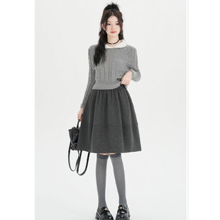 学院风千鸟格蓬蓬毛呢半身裙格子长短裙女春季 高腰百搭A字裙 新款