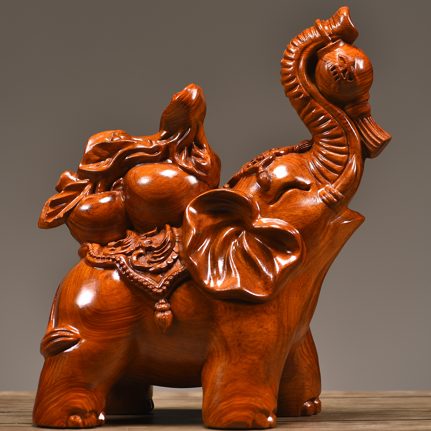 花梨木雕刻大象摆饰实木事事如意福财象工艺礼品摆饰乔迁送礼物客