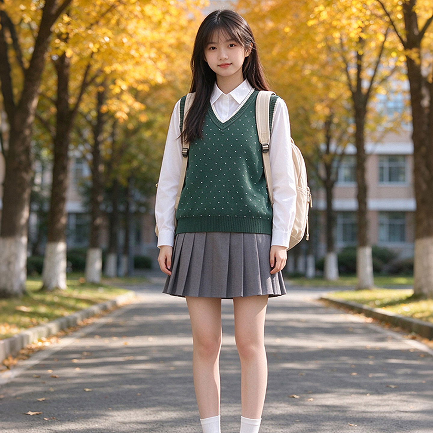 日韩学院风中学生毛背心绿色波点V领设计无袖薄毛衣百搭男女外穿