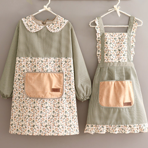 新款帆布大人罩衣女围裙家用厨房做饭长袖