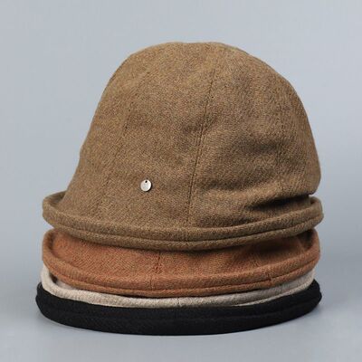 羊毛呢新款日系渔夫帽女秋冬休闲气质大帽檐显脸小保暖遮阳水桶帽