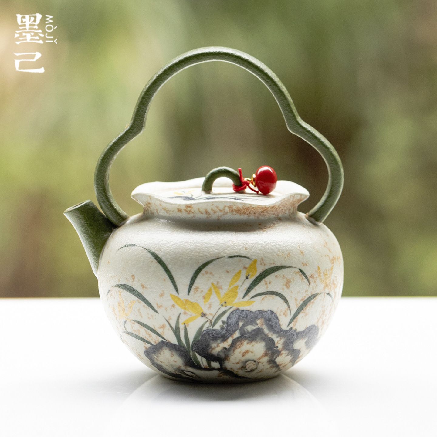 墨己小青柑手绘兰花陶瓷家用茶壶功夫茶具球孔过滤提梁壶泡茶壶