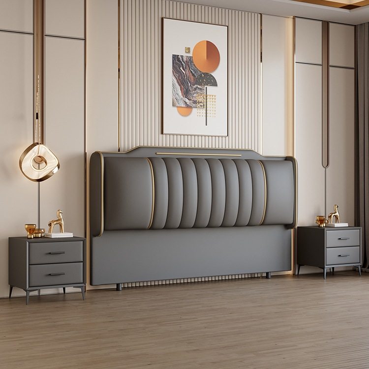轻奢实木软包床头靠背板落地一体简约现代2025新款高级感床头单买
