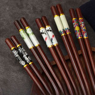 红檀木一家人个人筷子家用防滑5色10双分餐防霉木制筷子