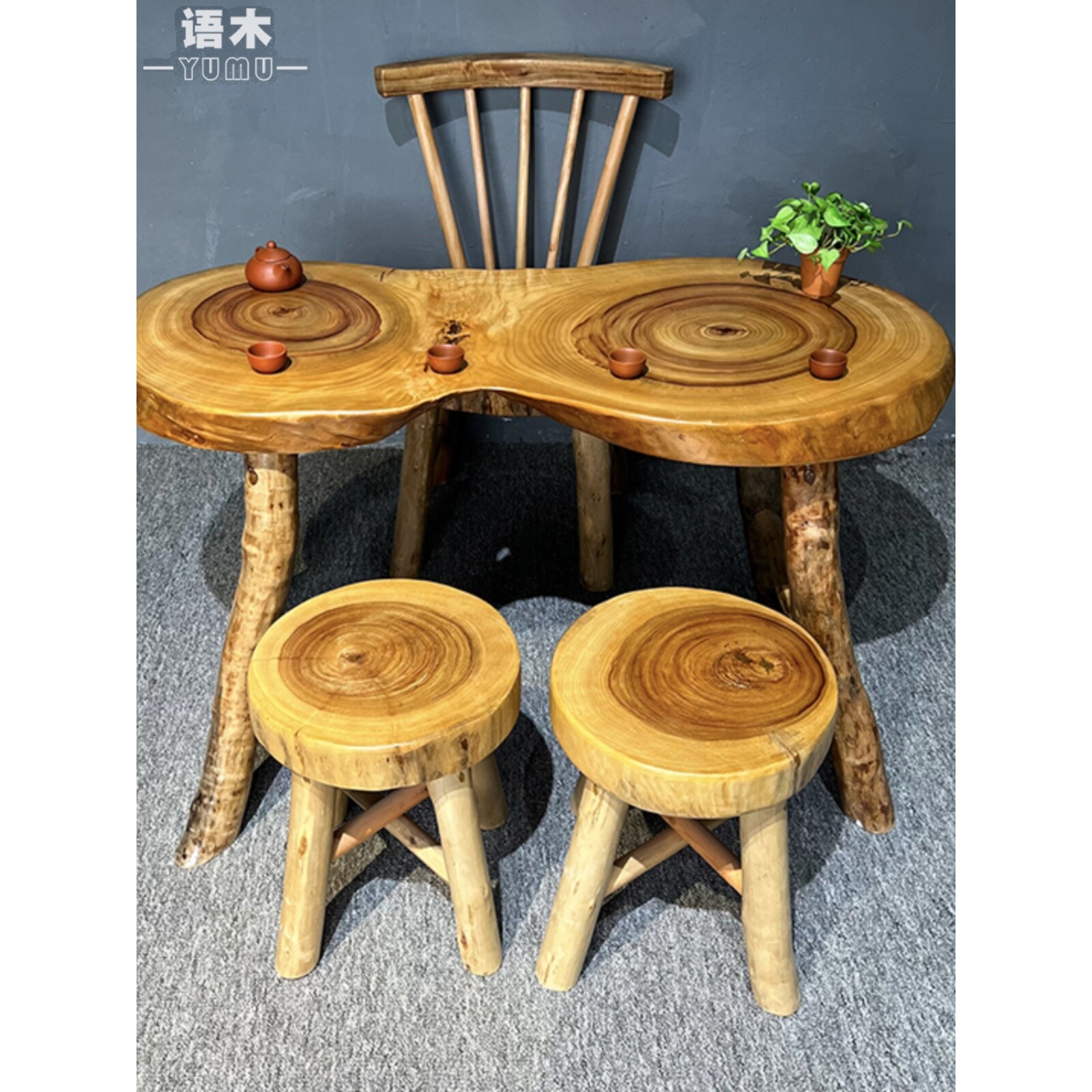 小型餐桌 实木香樟木特色阳台小桌家用吃饭喝茶根雕桌天然创意