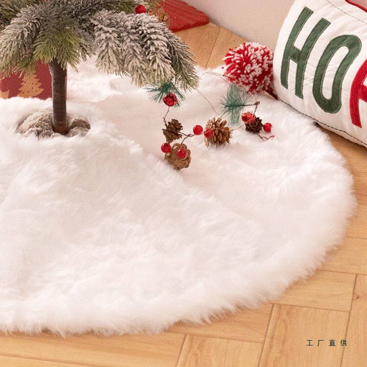 圣诞树裙 纯白毛绒树裙色长毛地毯围裙雪地棉圣诞树ins风装饰底座