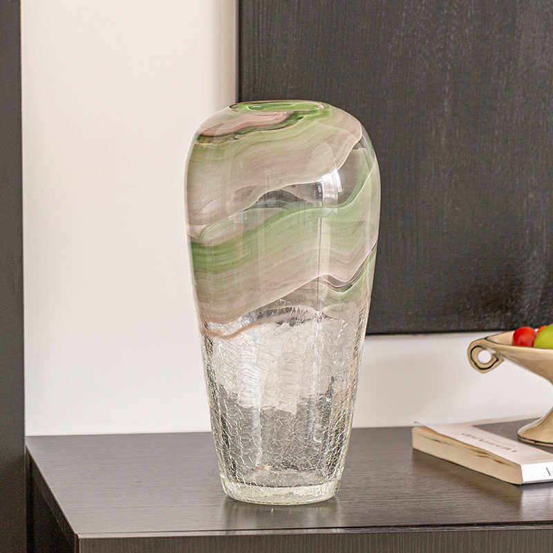 田园北欧风冰裂纹透明小清新现代插百合花瓶玫瑰高级感ins网红