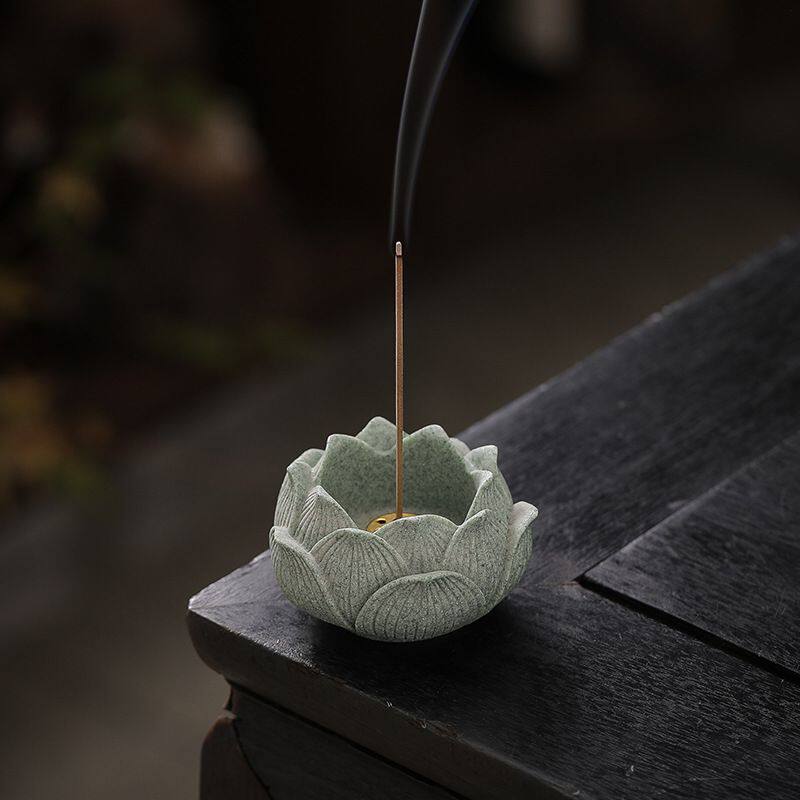 青砂石莲花线香插座创意小香炉家用室内香器线香香托茶桌檀香薰炉