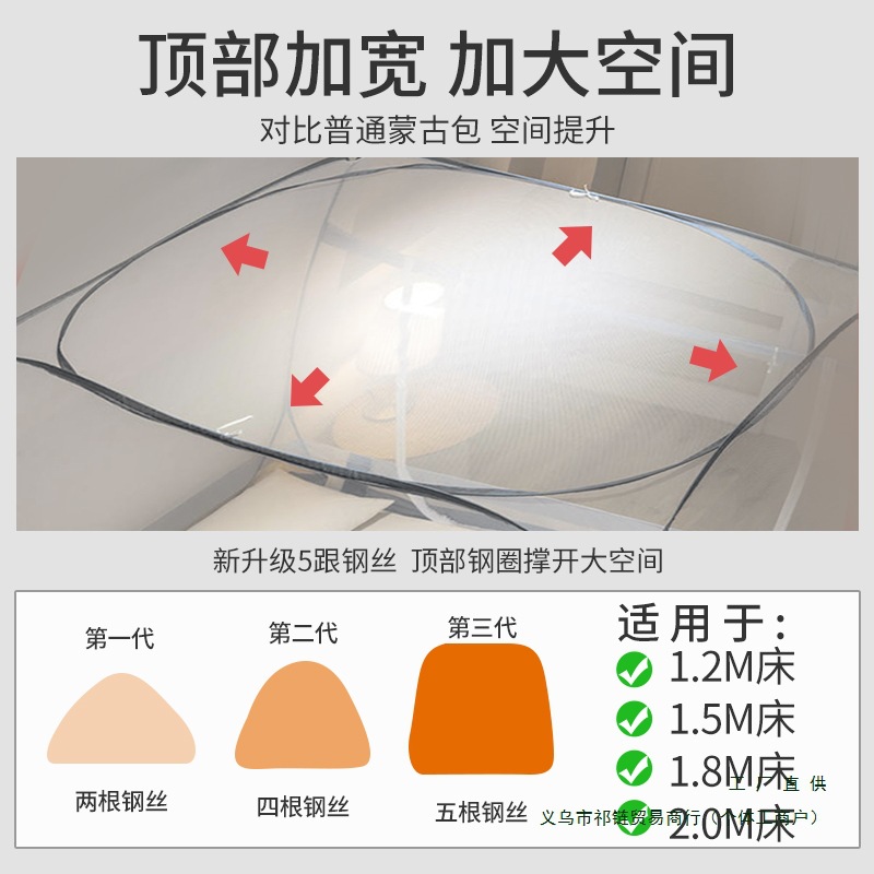 免安装蒙古包蚊帐2024新款家用卧室1米5防摔蚊罩儿童可挂吊扇折叠