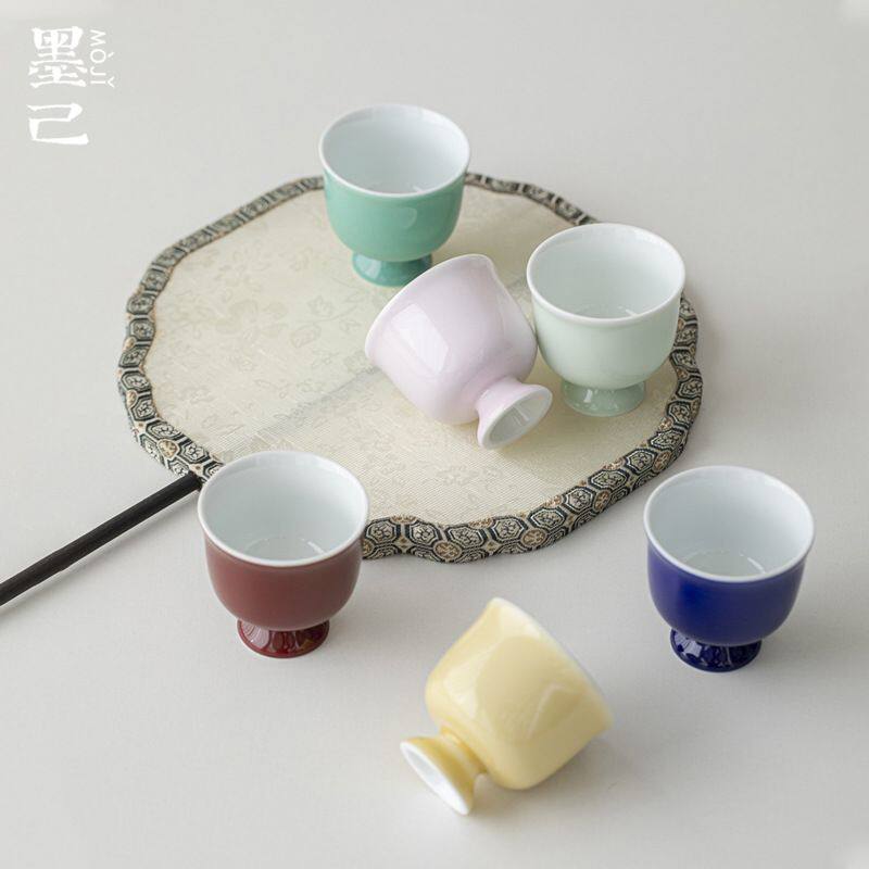 墨己仿宋高足小茶杯功夫茶具原矿色釉喝茶陶瓷品茗杯家用单杯小杯