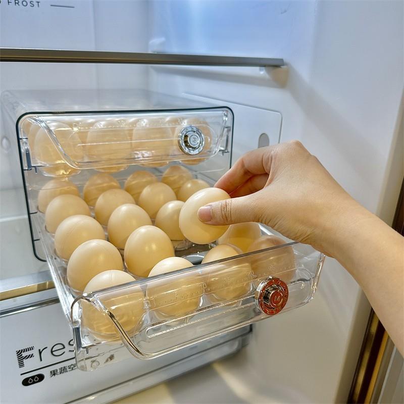 冰箱透明抽屉式鸡蛋收纳盒日式大容量双层分格轻奢鸡蛋盒抽拉家用