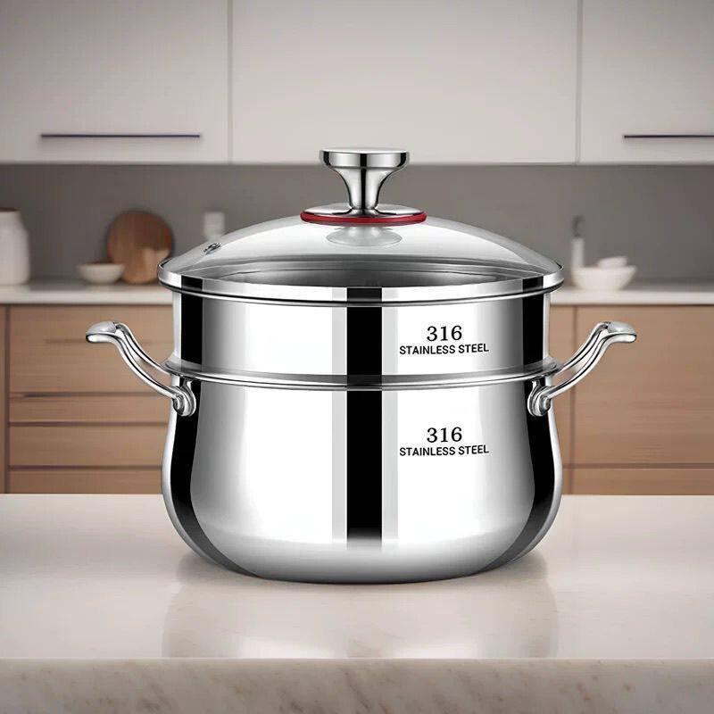 特厚食品不锈钢鼓型煲汤锅蒸煮一体锅耐高温防腐蚀电磁炉燃气灶用