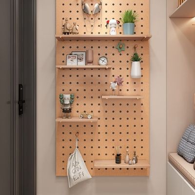 洞洞板定 制玄关墙面置物架墙上实木挂板入户隔板收纳架墙壁展示
