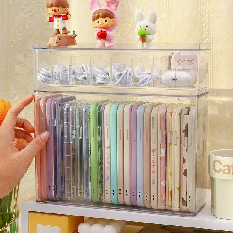 数据线手机壳收纳盒防尘有盖大容量分隔整理盒亚克力高颜值ins风