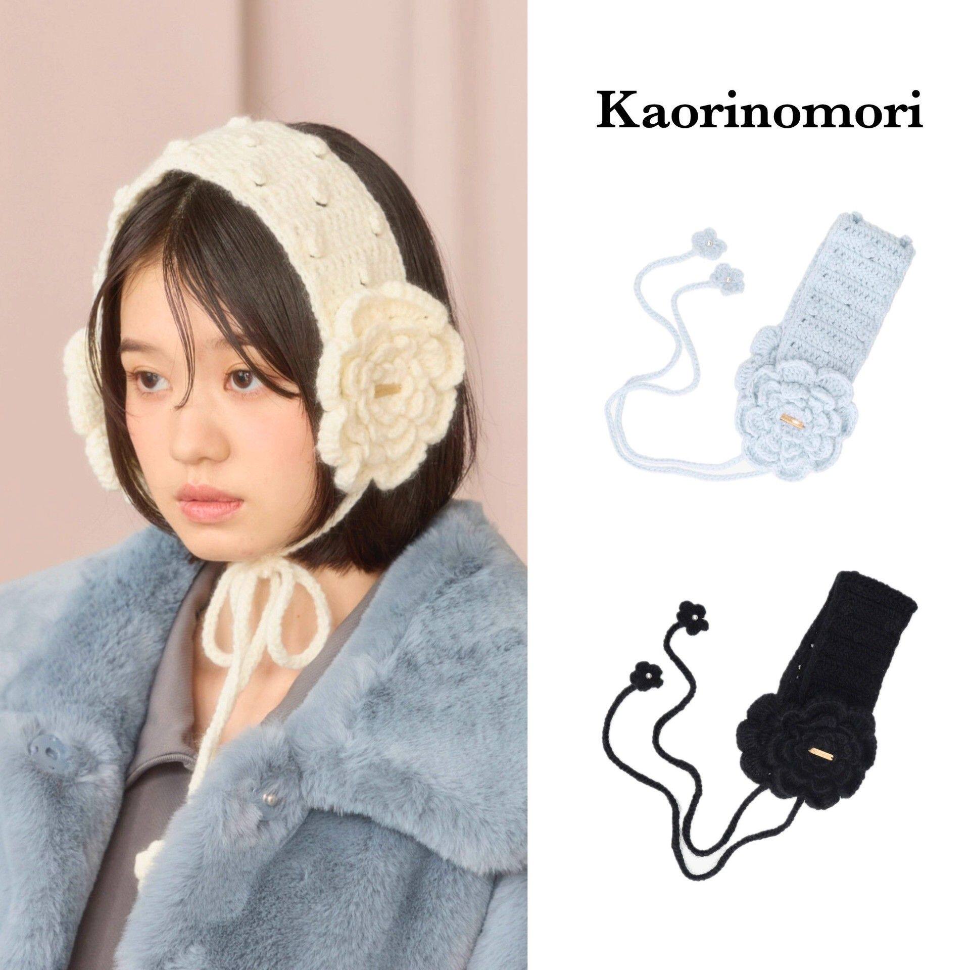 秋冬保暖手工毛线钩花日系可爱花朵针织系带耳罩女耳包耳捂子