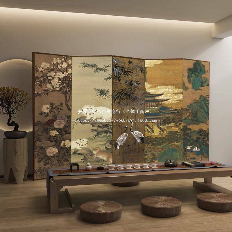 新中式屏风隔断家用办公室民宿可折叠移动折屏客厅木质布艺成人,住宅家具,家用茶台/茶桌,淘宝优惠券,粉丝福利购,淘宝优惠卷