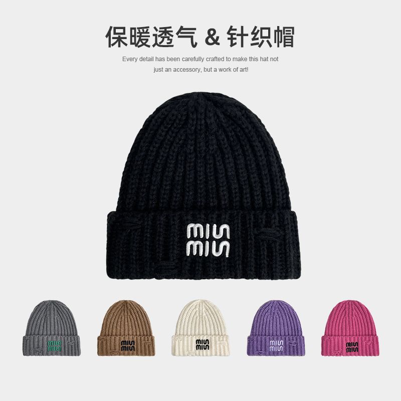 针织毛线帽女秋冬季手工缝线显脸小加厚保暖护耳帽学生百搭冷帽男