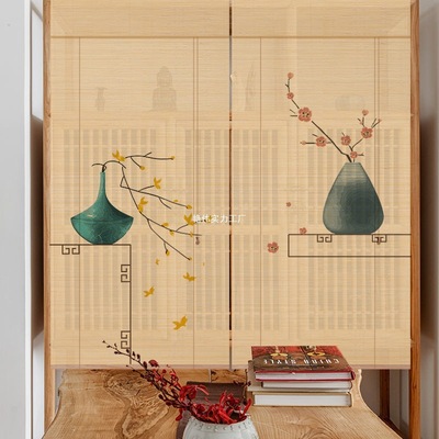 竹帘卷帘窗帘门帘隔断屏风印画帘子卷拉式古风装饰挂帘升降遮阳帘