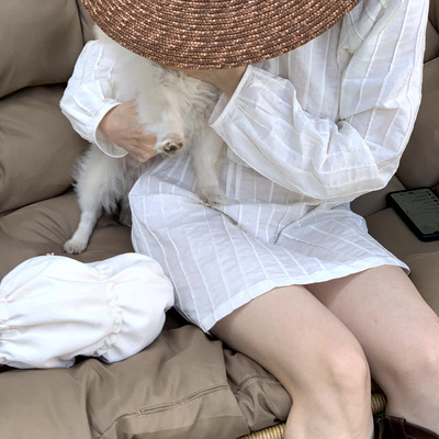 SewingDiary原创手工缝纫卡其全打褶花瓶连衣裙