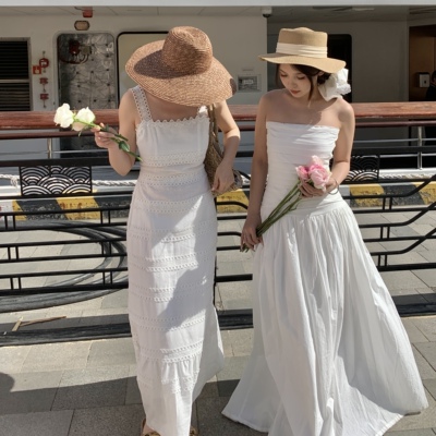 SewingDiary原创手工缝纫 塞纳河畔 白色裹胸连衣裙