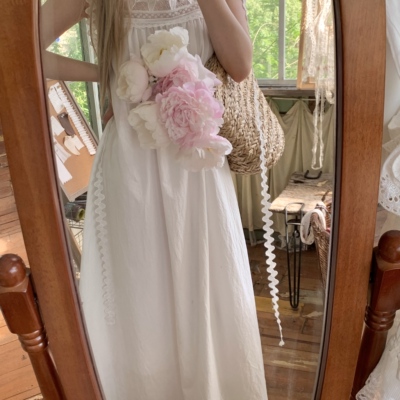 SewingDiary原创手工缝纫 丹麦清晨 白色蕾丝吊带连衣裙