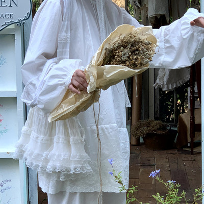 SewingDiary原创手工缝纫长袖蕾丝衬衫裙九分裤套装