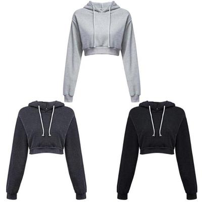 2024 Autumn Women Hoodies Solid Crop Hoodie Long Sleeve Jump