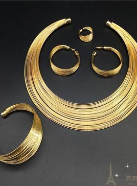 Fashion new women necklace earrings bracelet rings set2024女