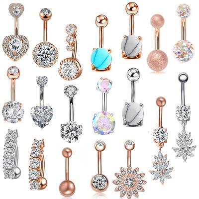 1PCS Crystal Belly Button Ring 14G Heart Belly Piercing