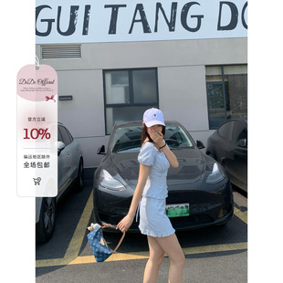 OFFICIAL 荷叶边泡泡袖 DCDC 盛夏甜梦 衬衫 女格纹半身裙微胖套装