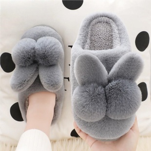 男 居家居室内防滑保暖情侣家用可爱毛毛绒月子拖鞋 棉拖鞋 女秋冬季