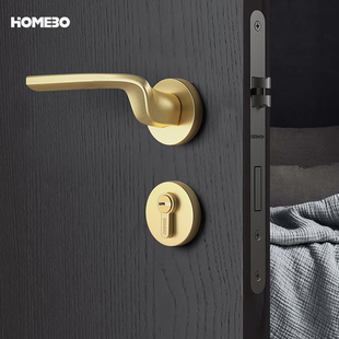 豪宝门锁室内房门锁金色卧室分体锁木门家用磁吸静音门把手通用型