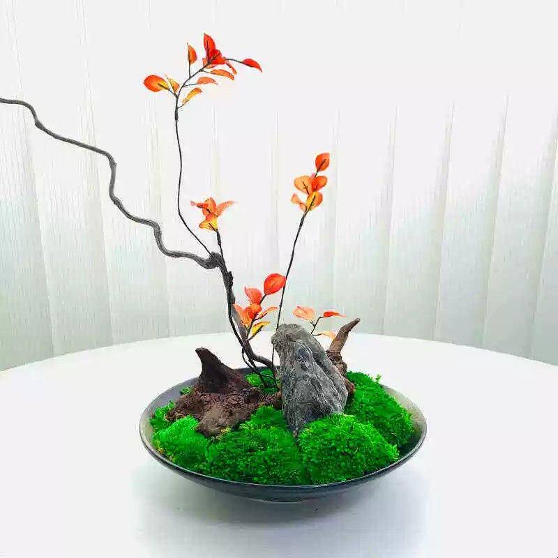 酒店餐厅新中式圆桌转盘仿真花餐桌花摆花微景观摆件玄关会所装饰