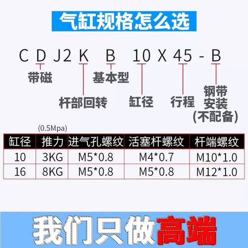 六角防旋转迷你气缸CDJ2KB10/16-5-20-50-60-75-100-125-150-200