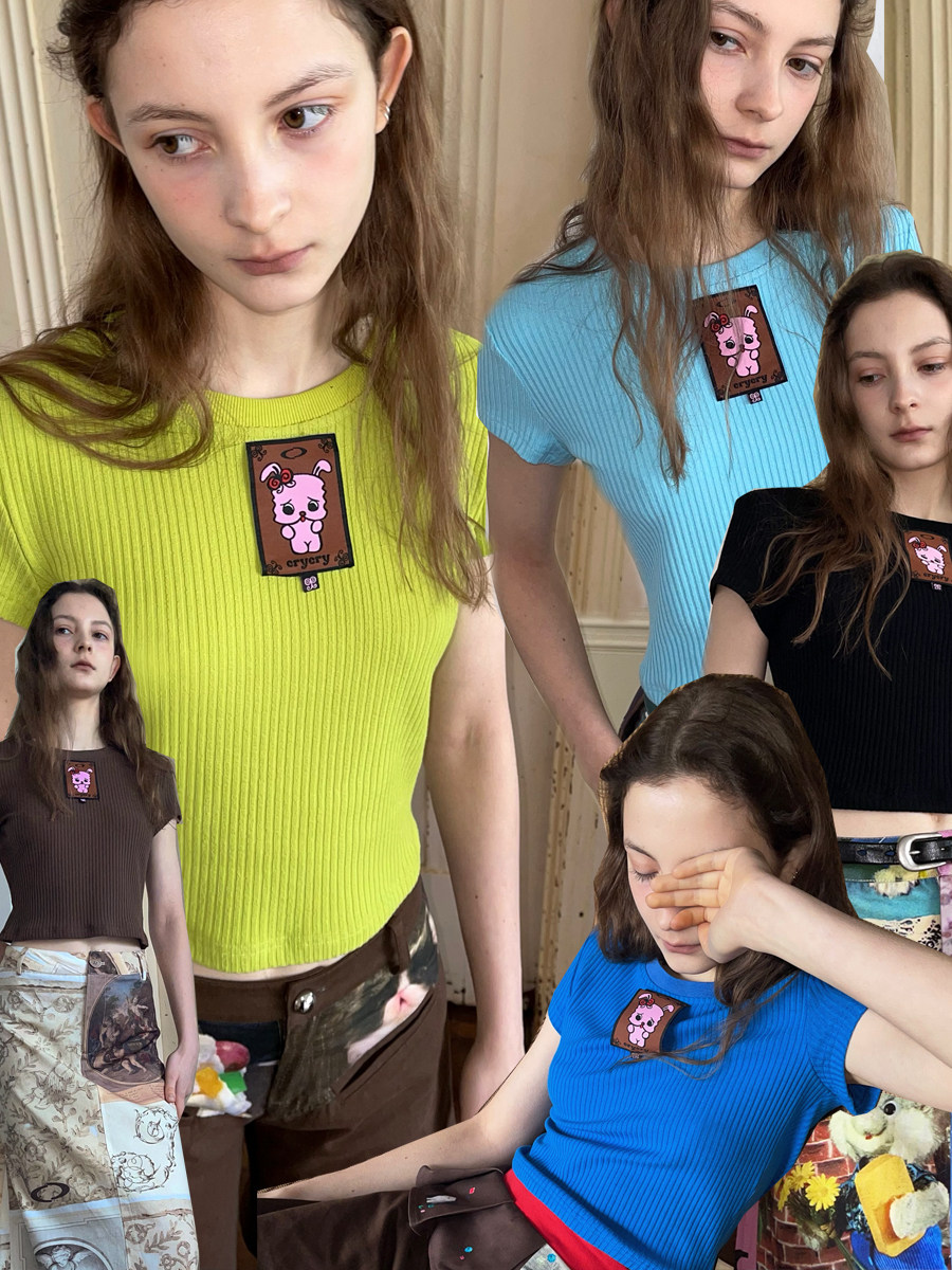 crycry哭哭乐园 哭宝小兔提花短袖T恤多色条纹纯色短款上衣,女装/女士精品,T恤,淘宝优惠券,粉丝福利购,淘宝优惠卷