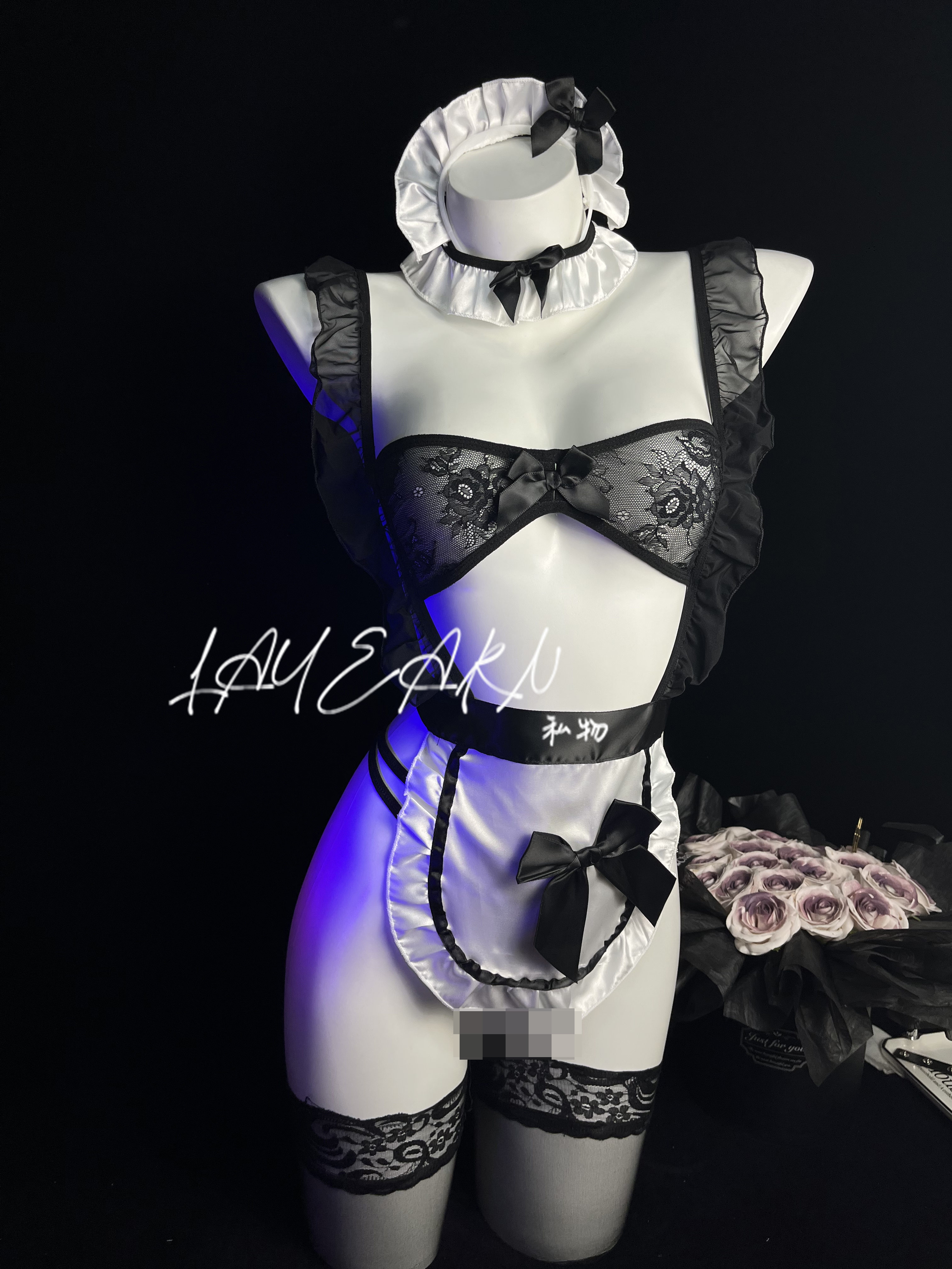LAYEARN【请主人吩咐】趣味制服透明网纱cos露背女仆套装镂空女佣