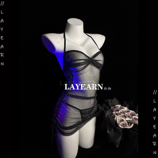 彻夜不眠 LAYEARN 性感网纱透视睡裙挂脖弹力透视睡衣银丝纯欲