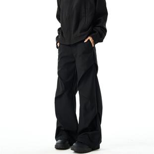 微喇黑色长裤 男女小众设计感褶皱休闲裤 LONE高级感cleanfit西裤