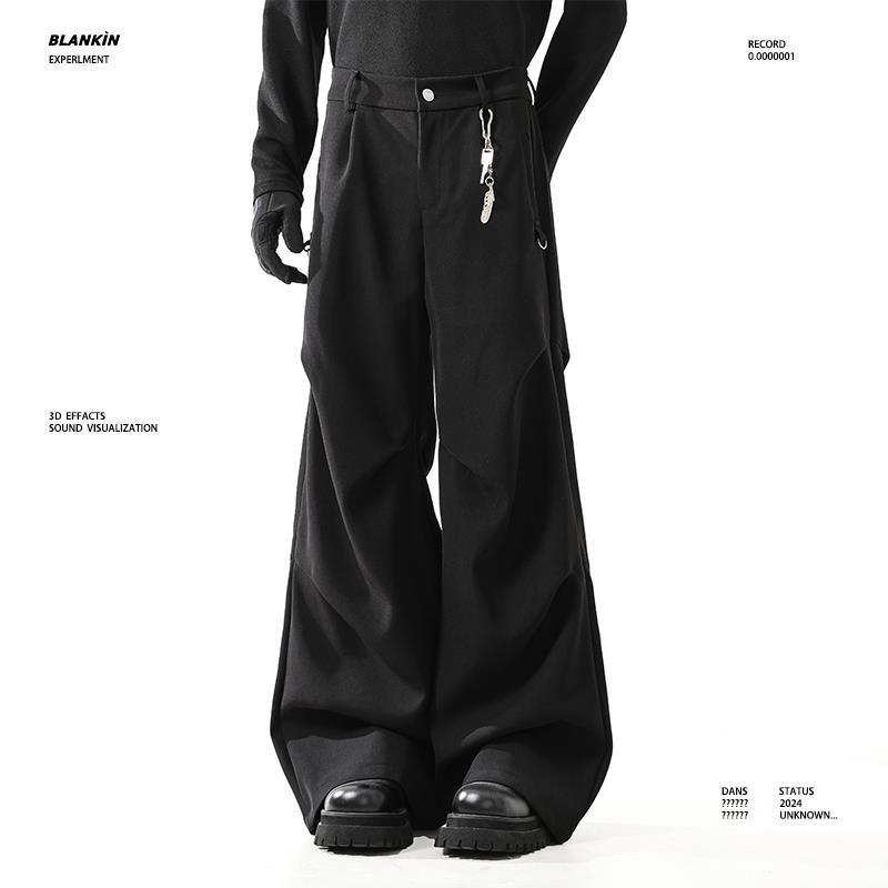 BLANKIN 美式褶皱Cleanfit通勤西裤男2025垂坠感微喇黑色西装长裤