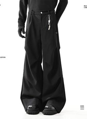 BLANKIN 美式褶皱Cleanfit通勤西裤男2025垂坠感微喇黑色西装长裤