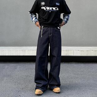 BLAEXIT美式丹宁深蓝色牛仔裤男复古直筒宽松休闲微喇原色阔腿裤