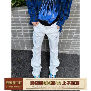 蜘蛛字母拉链长裤 街头直筒修身 子男女 2023秋冬国潮原创美式 F383