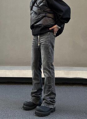 BLAEXIT美式高街水洗黑色牛仔裤男直筒修身弹力微喇cleanfit裤子