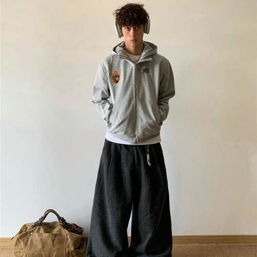 白菜coke美式拼接纯棉重磅连帽boxy通勤卫衣hoodie夹克上衣男女
