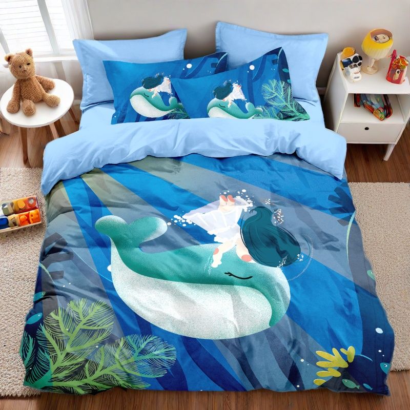 海洋世界鲸鱼纯棉四件套