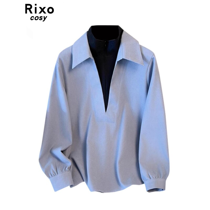 Rixo Cosy大尺码高级感衬衫女2025新款秋季胖mm假两件高领拉炼上
