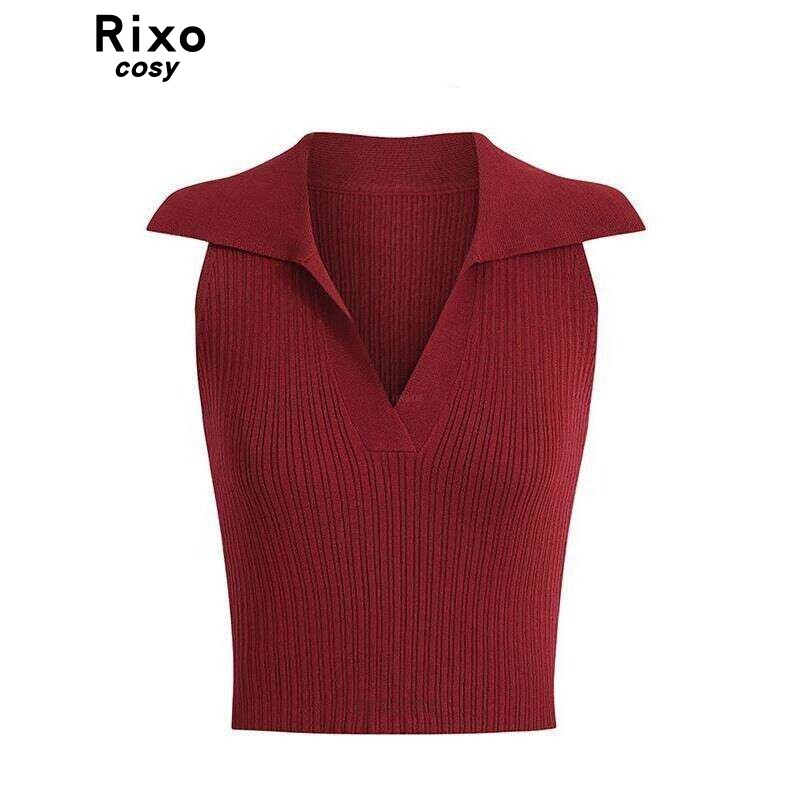 Rixo Cosy港风复古上衣女2026夏季新款红色无袖挂脖背心针织T恤潮