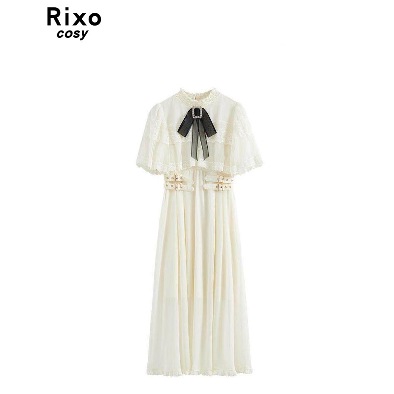 Rixo Cosy日系罩纱斗篷半袖蕾丝洋装女2026夏季优雅富家千金裙
