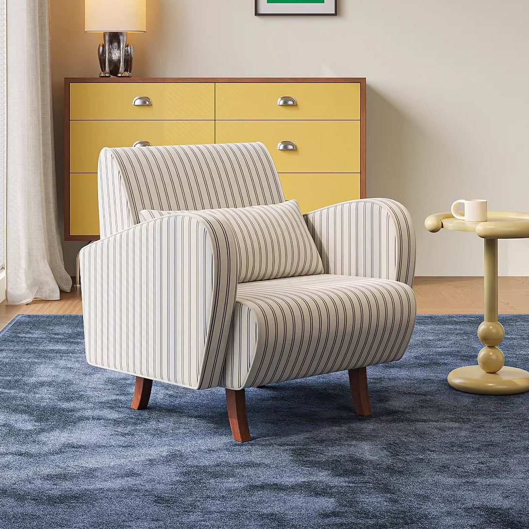 畔所/黑白条纹沙发椅极简风休闲椅松弛单人沙发椅韩式中古风,住宅家具,布艺沙发,淘宝优惠券,粉丝福利购,淘宝优惠卷