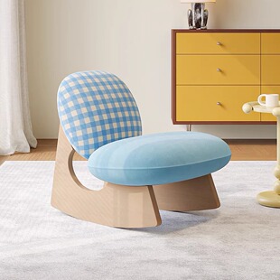 畔所/多巴胺韩式摇摇椅小户型蓝色格子休闲椅设计师款单人沙发椅